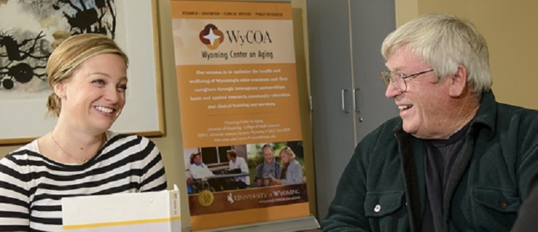 woman giving test to older man