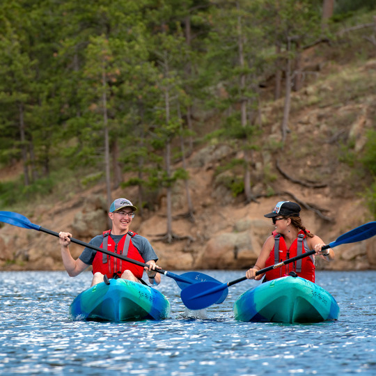 Students kayak at Curt Gowdy State Park