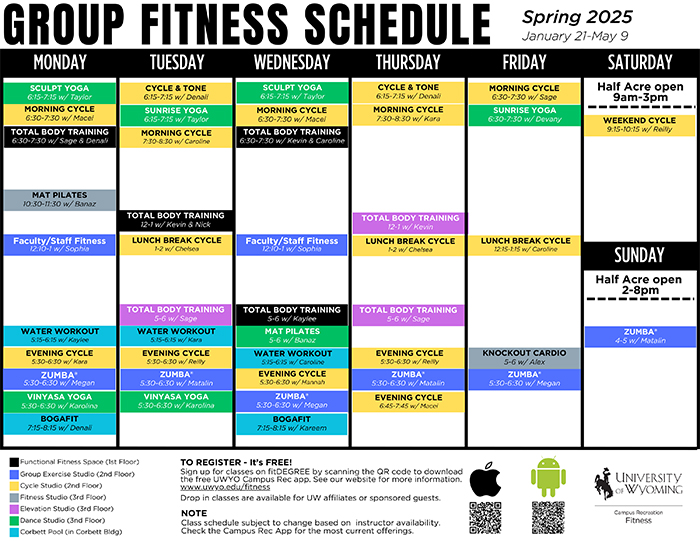 Class Schedule, Group Fitness, Campus Recreation