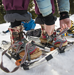 Close up photo of snowshoes