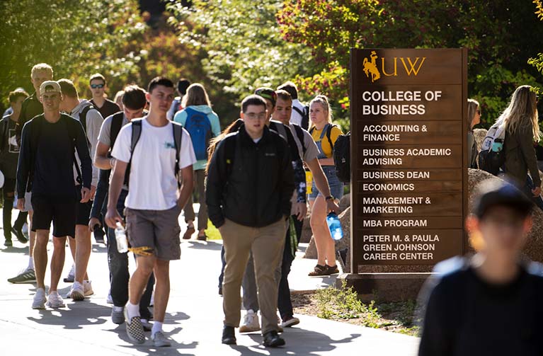 students walking on campus