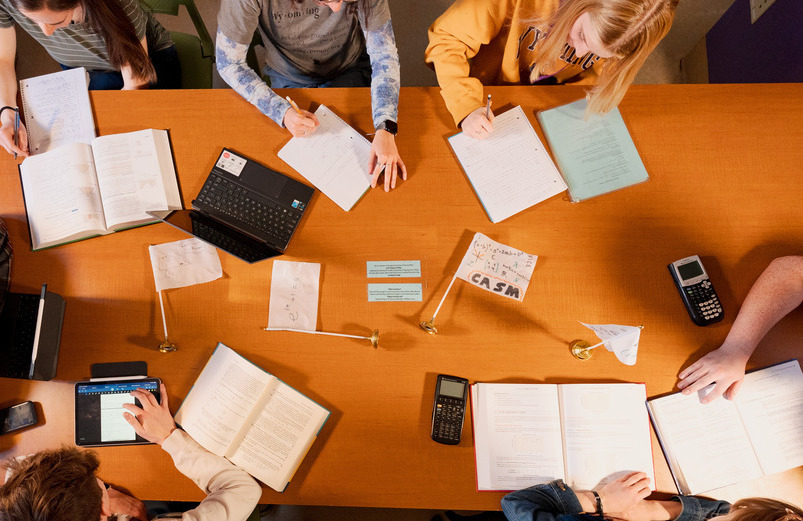 Students working together in study group before an exam.