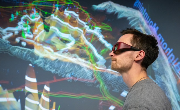 Researcher using VR glasses