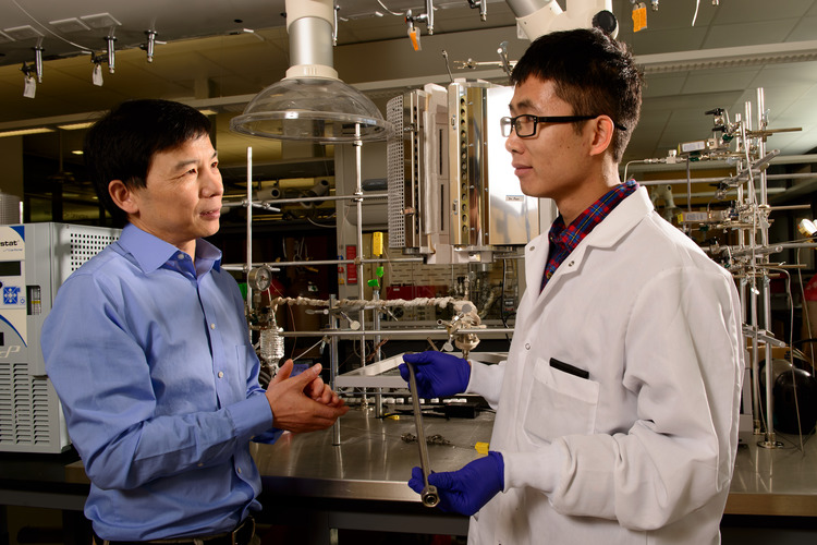 Researcher and student in a lab