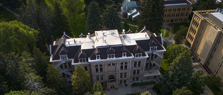 Aerial view of building on UW Campus