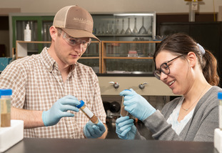 Two UW researchers look over their collected samples.