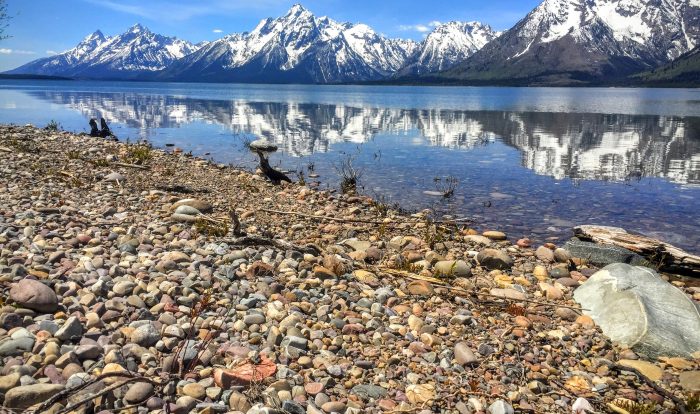 Image of the Grand Tetons, across the lake from the AMK Ranch