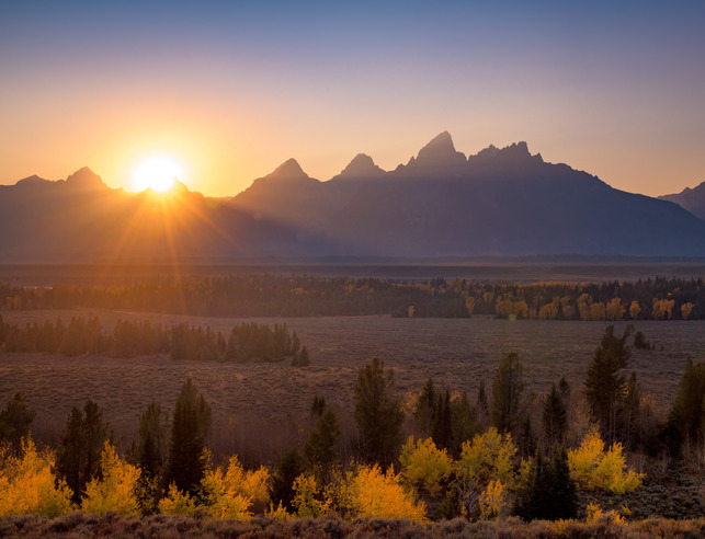 tetons at sunset