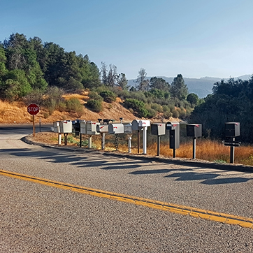 Rural road with mailboxes