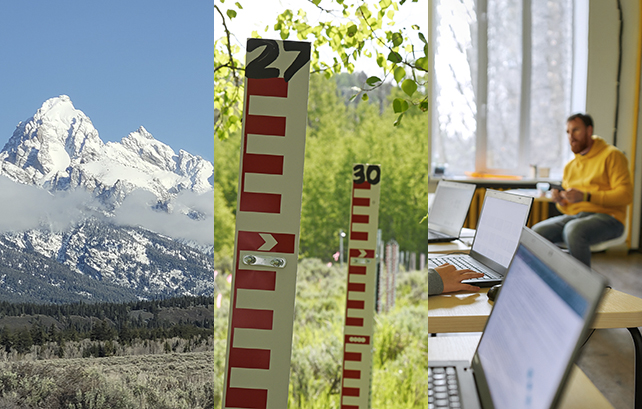 Teton range, snowphotography stakes, teacher in classroom