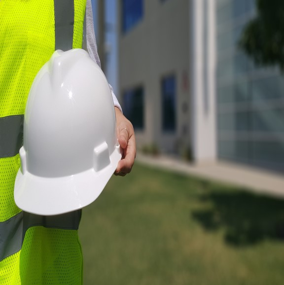 Construction worker and hard hat