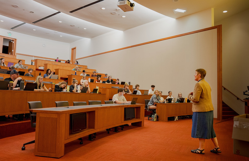 Professor speaks to class at Saddle Up