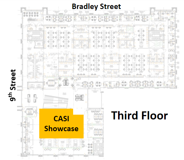 third floor mpa, showing the CASI Showcase on the side of the building furthest from Bradley Street