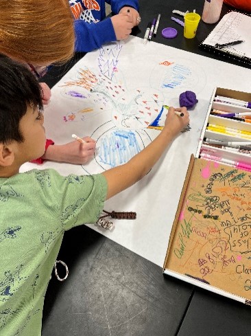 students work on drawing of animal