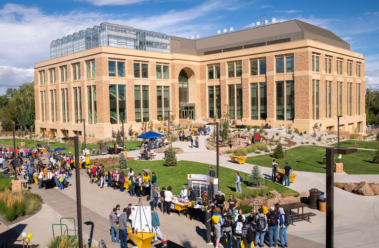 attendees at the first STEM Carnival, at various booths outside the Science Initiative Building