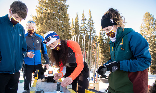 Rachel Watson and students in class. Students measure the temperature and snow structure to determine the types of friction present. 