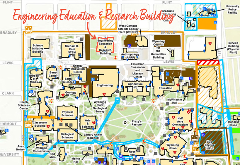 STEM map, showing location in the EERB building on UW campus