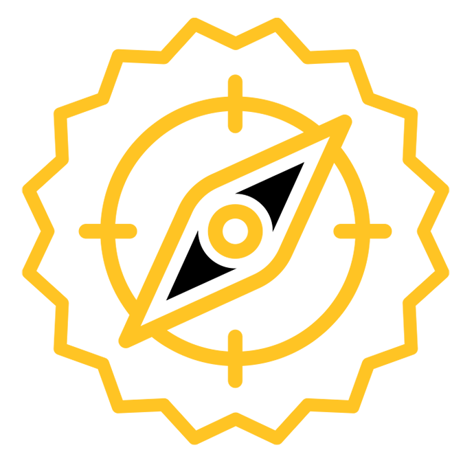 A two-color icon of a compass rose.
