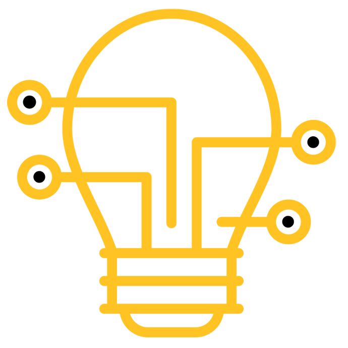 A two-color icon of a lightbulb.