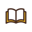 Gold, brown, and white icon of a book. 