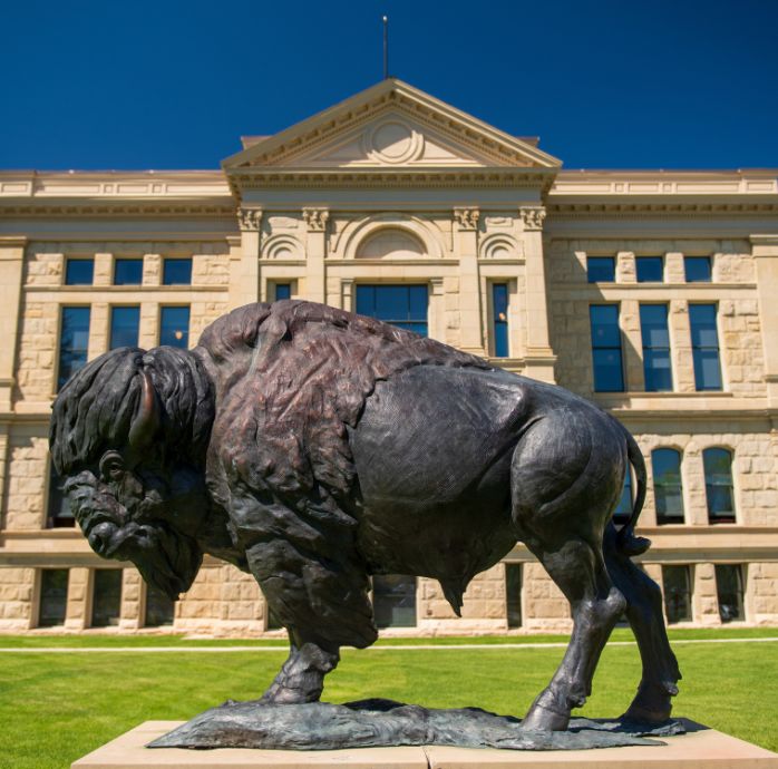 Image of bison statue outside of Wyoming State Capital in Cheyenne, Wyoming.