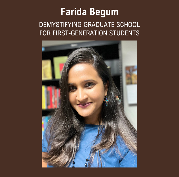 Image graphic featuring a photo of Farida Begum, with the title of her presentation and a brief quote. 