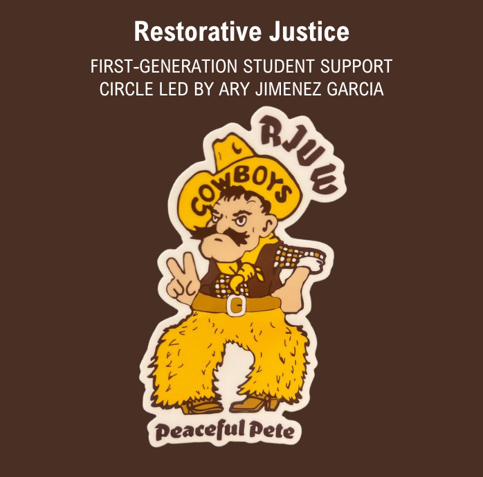 Image graphic featuring a photo of a Restorative Justice sticker, with the title of the presentation.
