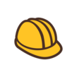 Gold, white, and brown icon of a hard hat. 