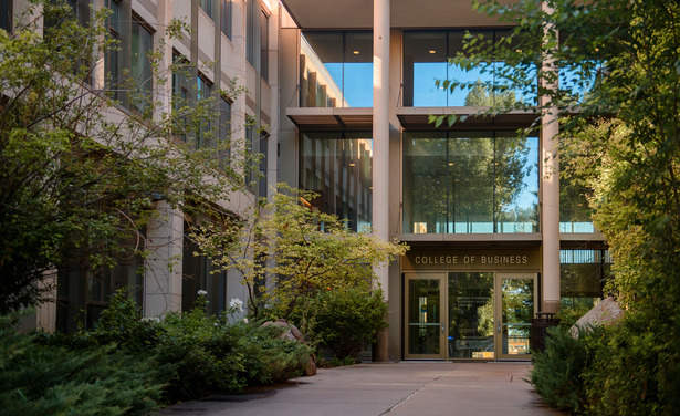 Image of the back entrance of the College of Business