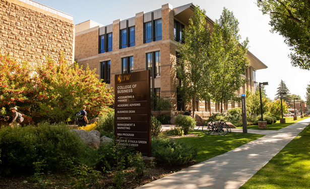 Image of front entrance of the College of Business building.