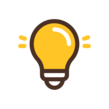 Gold, white, and brown icon of a lightbulb. 