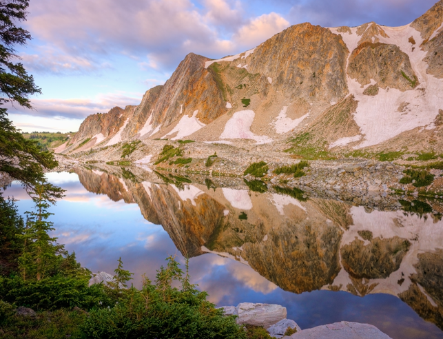 Medicine Bow Peak with mirror lake reflecting its image