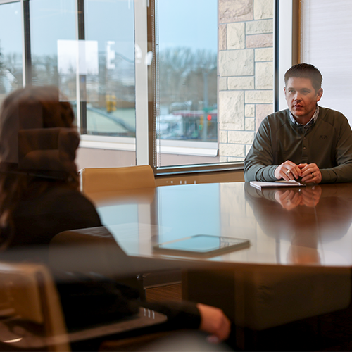 Employer interviewing a student in the Gateway Center