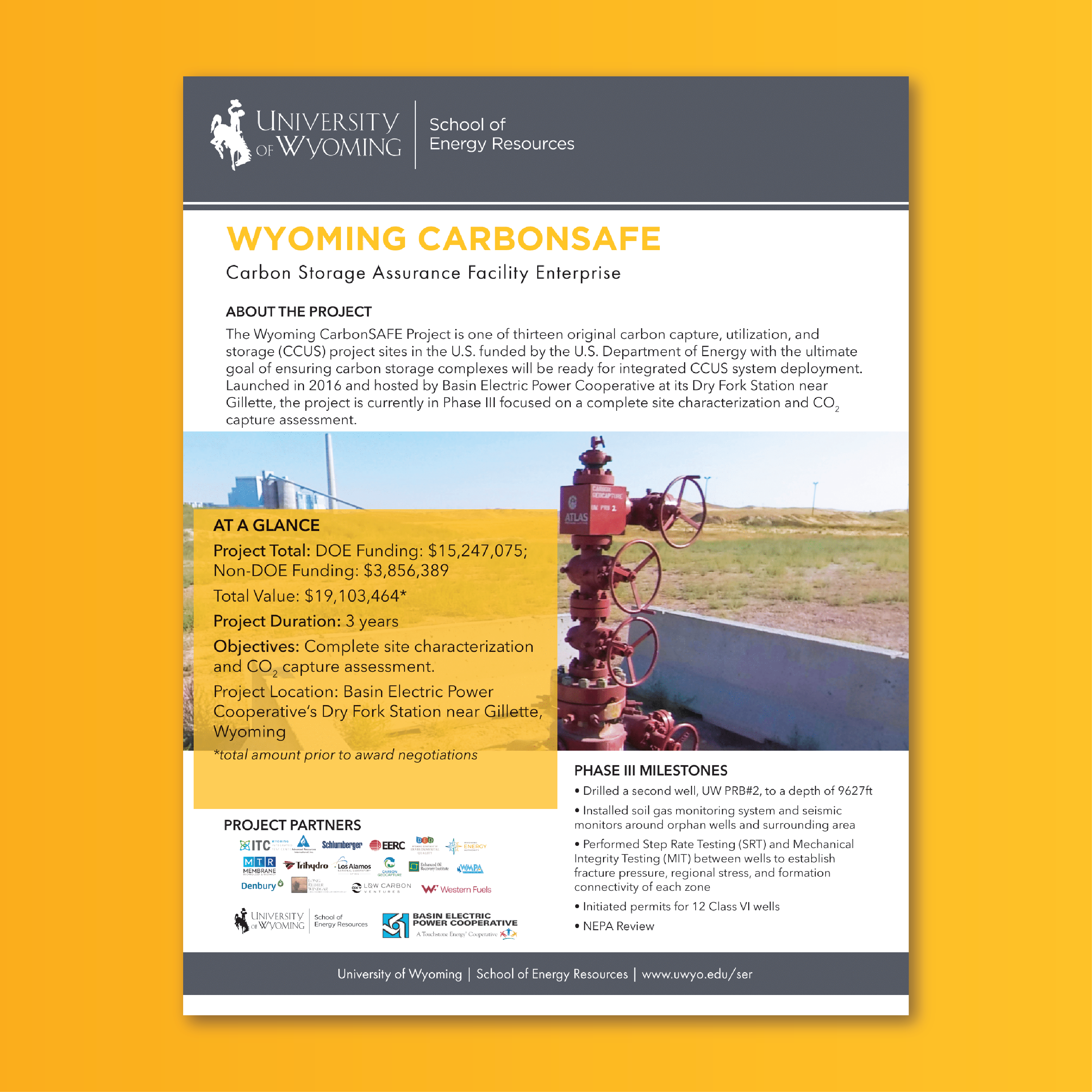 Cover of the Wyoming CarbonSAFE Factsheet