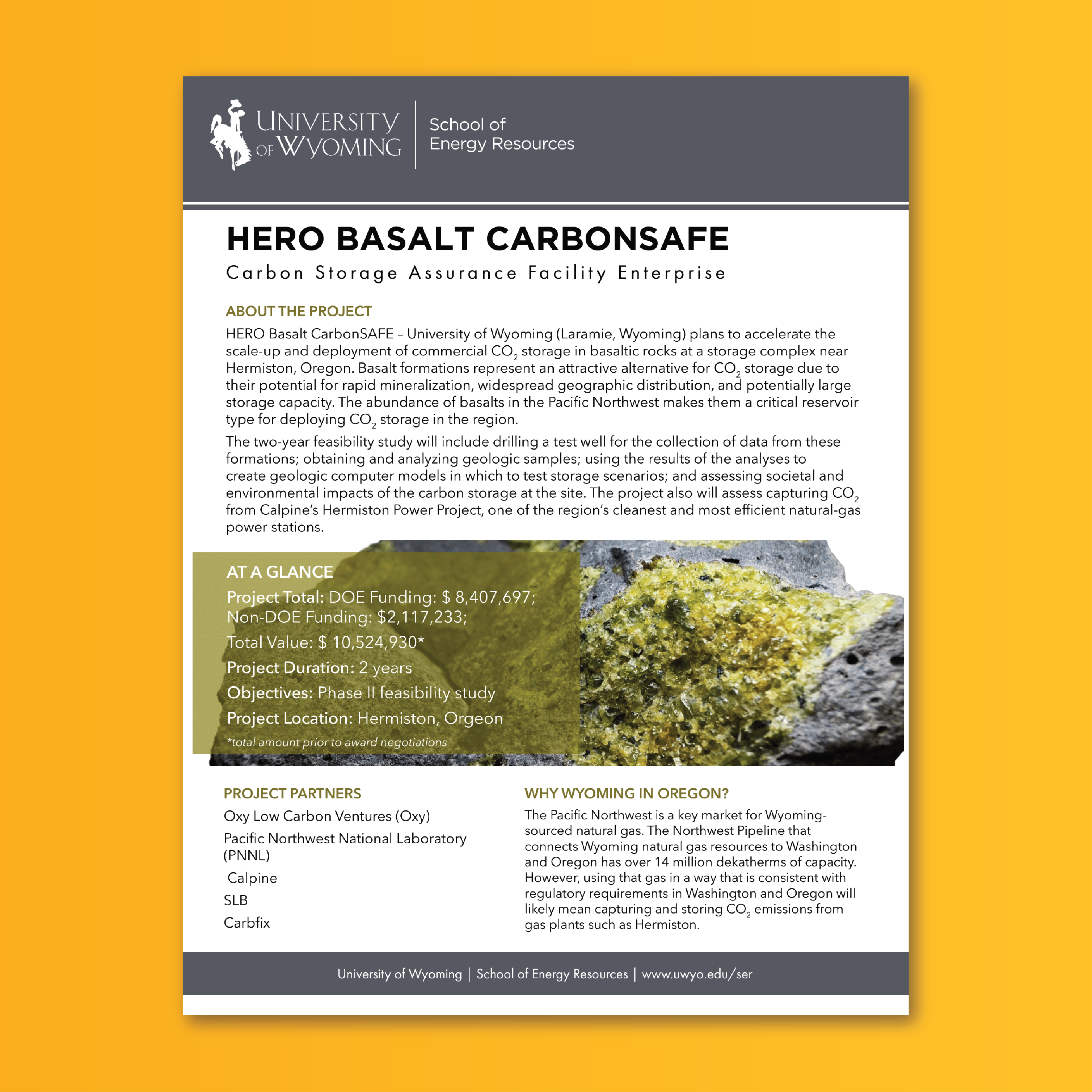 Cover of the Hero Basalt CarbonSAFE Factsheet