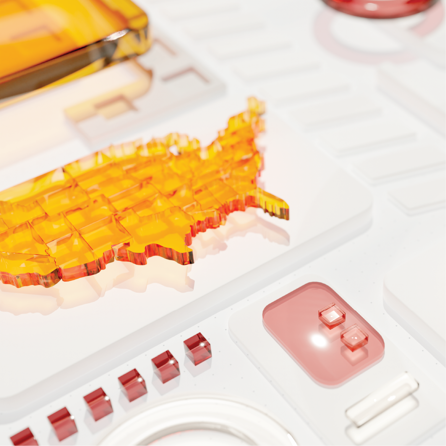3D render of a united states map and other geometric objects