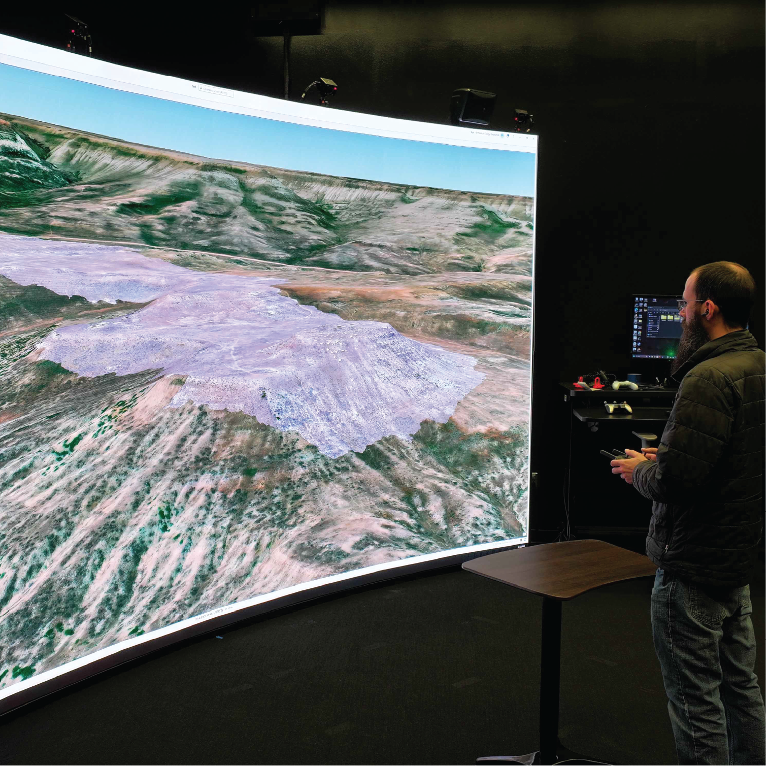 large display screen with 3D GIS data displayed