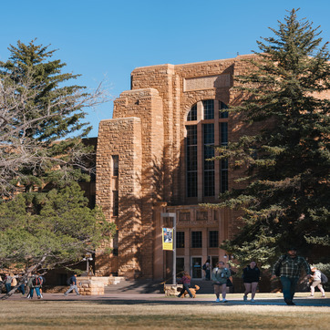 Students walking in front of the Wyoming Union