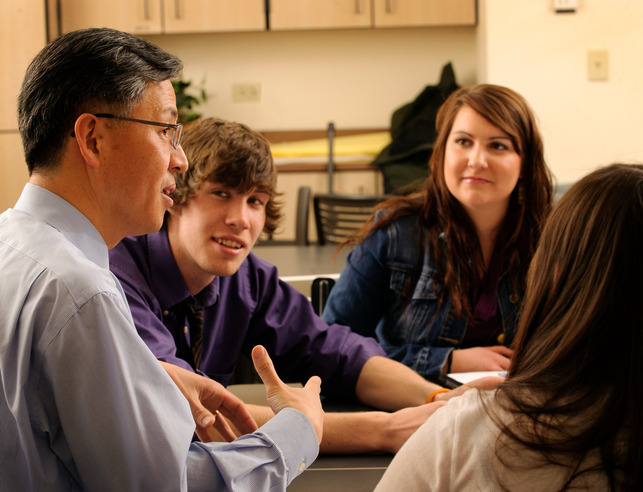 Students in a discussion in the College of Education Annex.