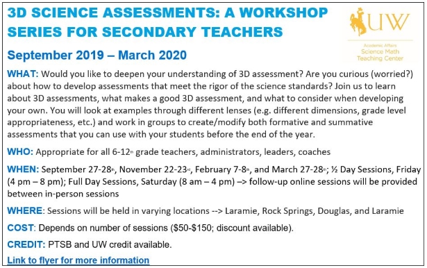 Advertisement for 6-12 Assessment Workshop in 2019-2020