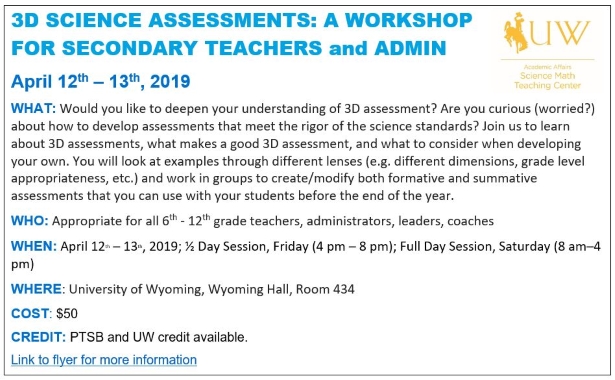 Advertisement for 6-12 Assessment Workshop in Spring 2019