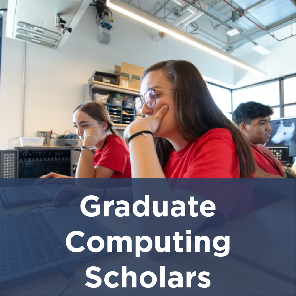 graduate computing scholars icon - studen pensively looking at laptop