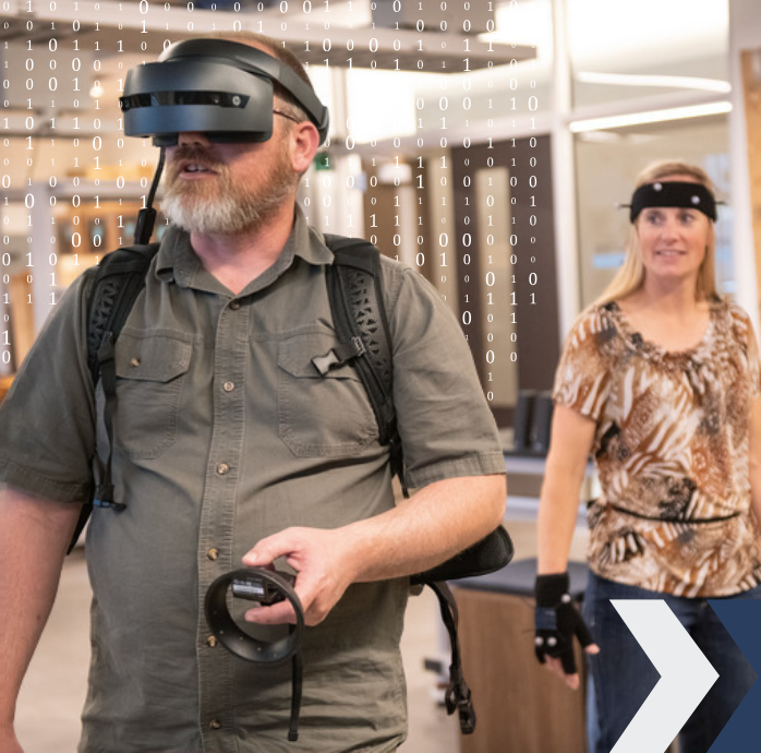 Two people using VR headsets
