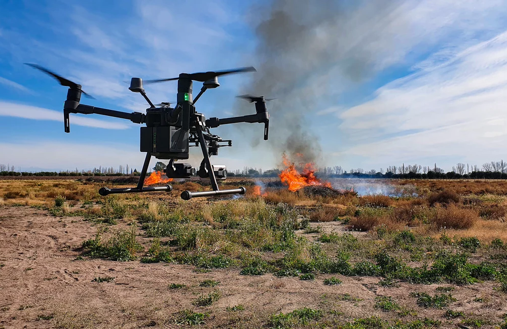 A drone taking video of a controlled burn.