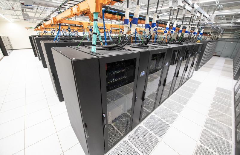 Server towers in a data center.