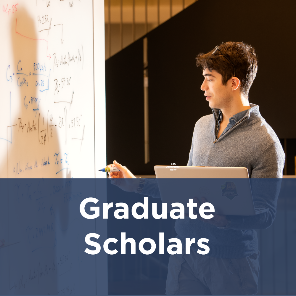 Graduate students icon - image of a student standing in front of a white board