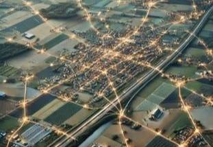 A visualization of a network of social media interactions.