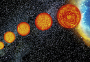 A graphic that shows the transition of a star's size over its lifetime.