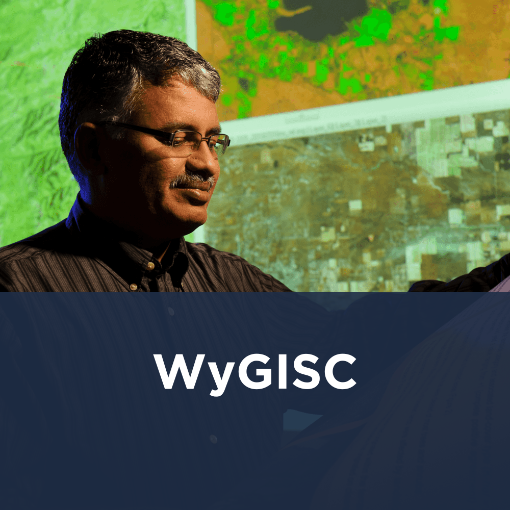 Wygisc icon - professor standing in front of projector with geospatial data