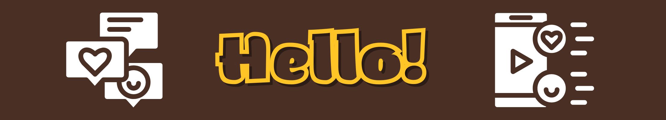 A brown background with two phone icons and the word "Hello" in the middle